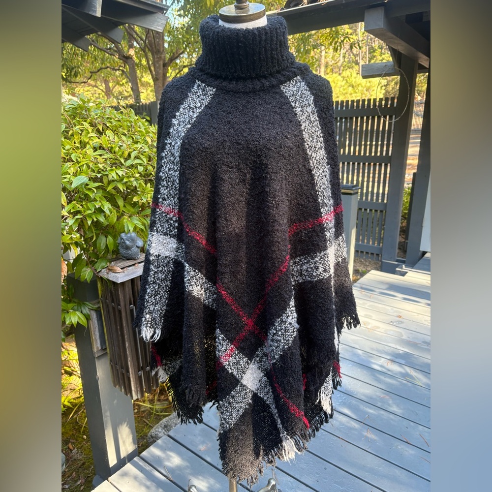 Black and White Turtleneck Poncho Sweater by Flawless